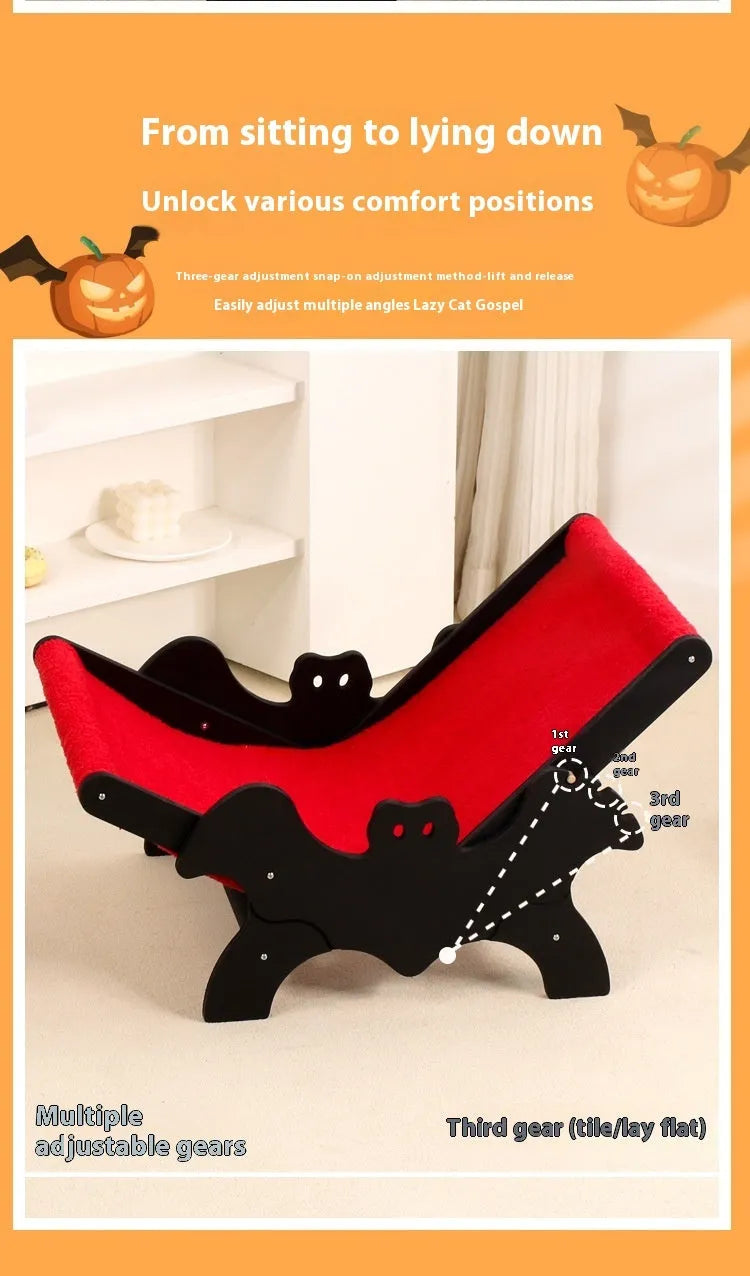 MW-054 wooden cat lounge chair pet bed black red Halloween bat pattern design