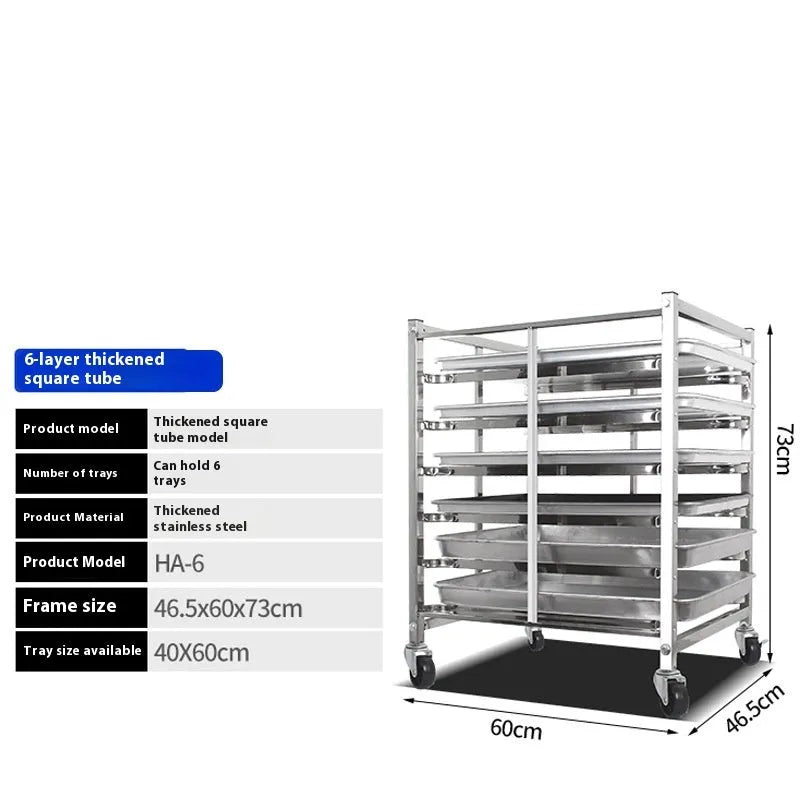 Stainless steel six-layer baking rack with lock, tray size 40cm by 60cm.