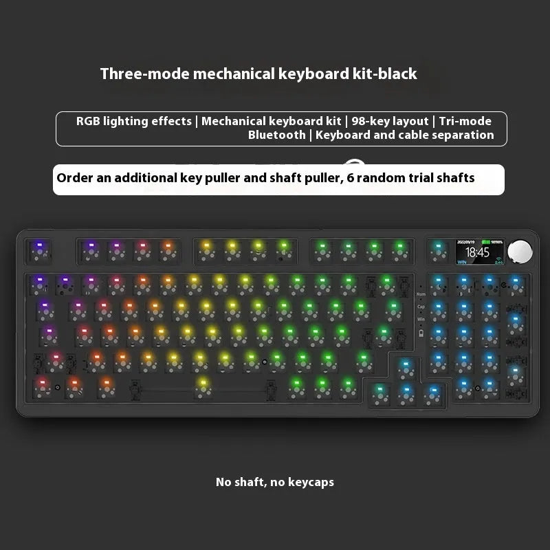 White screen version 98-key wireless mechanical keyboard kit with metal knob on desk