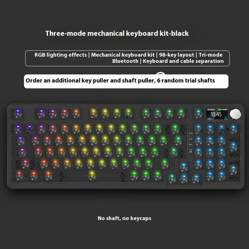 White screen version 98-key wireless mechanical keyboard kit with metal knob on desk