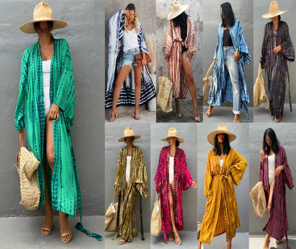 Printed loose cotton beach cover-up shirt for women in multiple DN0712 colour options.