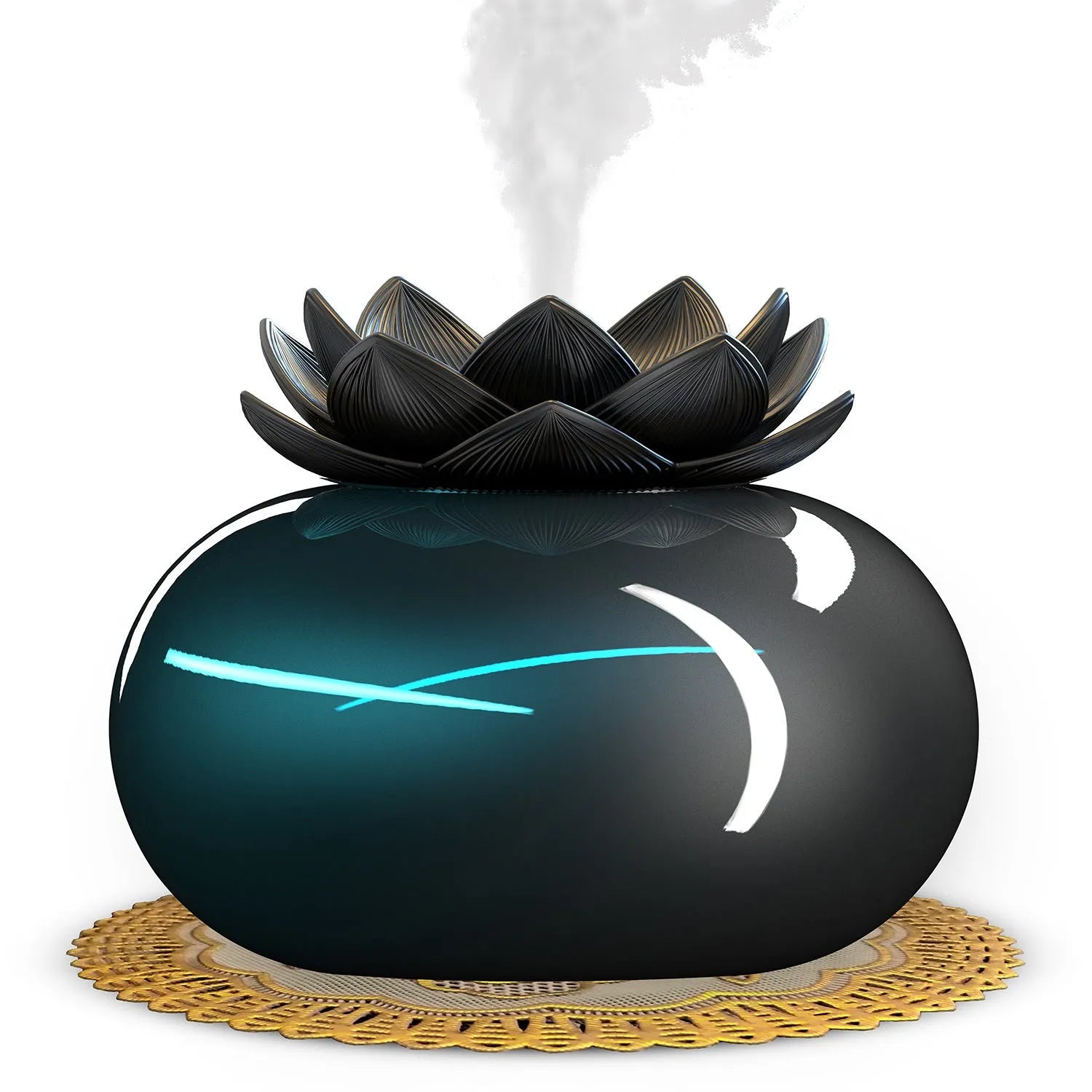 Pure black round USB aromatherapy humidifier on a surface