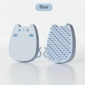 Blue silicone sponge pet comb with dual bristle types for grooming cats and dogs.