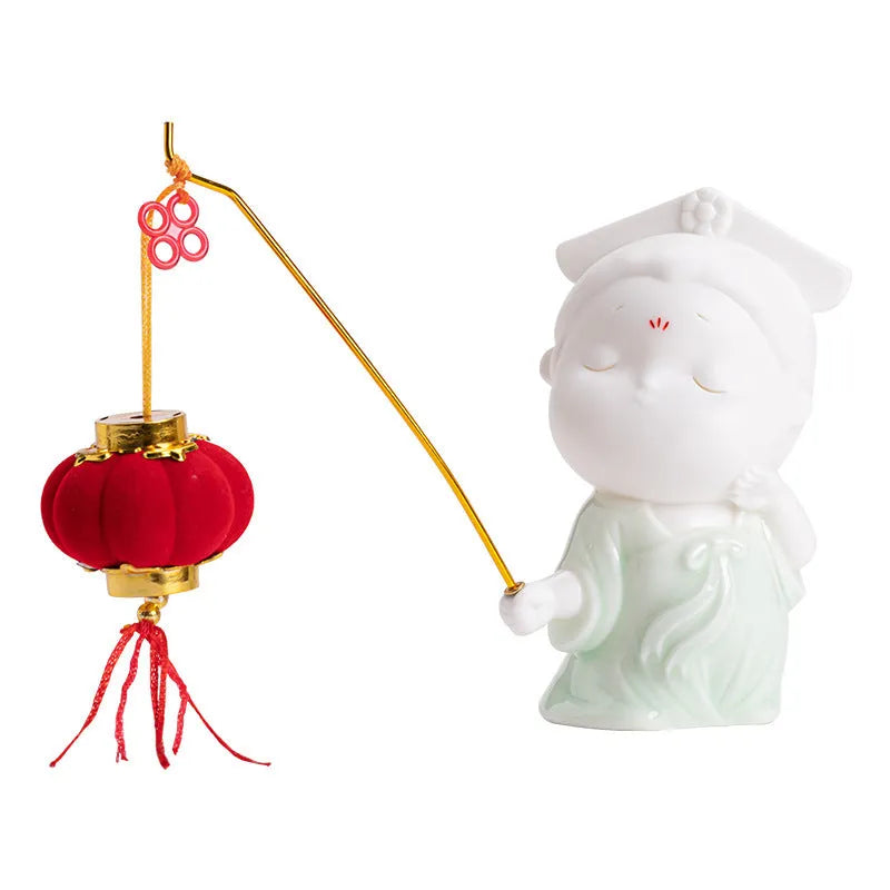 Ceramic incense burner decoration with cute female court attendant design