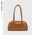 Retro PU underarm bag for women, horizontal square 31x9x14 cm, with zipper phone and file pockets.