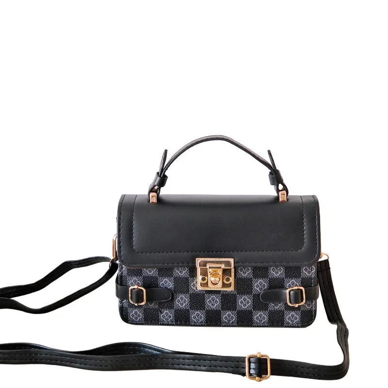 PU leather retro square crossbody bag with floral embroidery and diamond stitching pattern