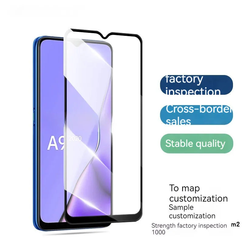 OPPO A9 2020 full screen tempered glass protector with black colour and full glue adhesive