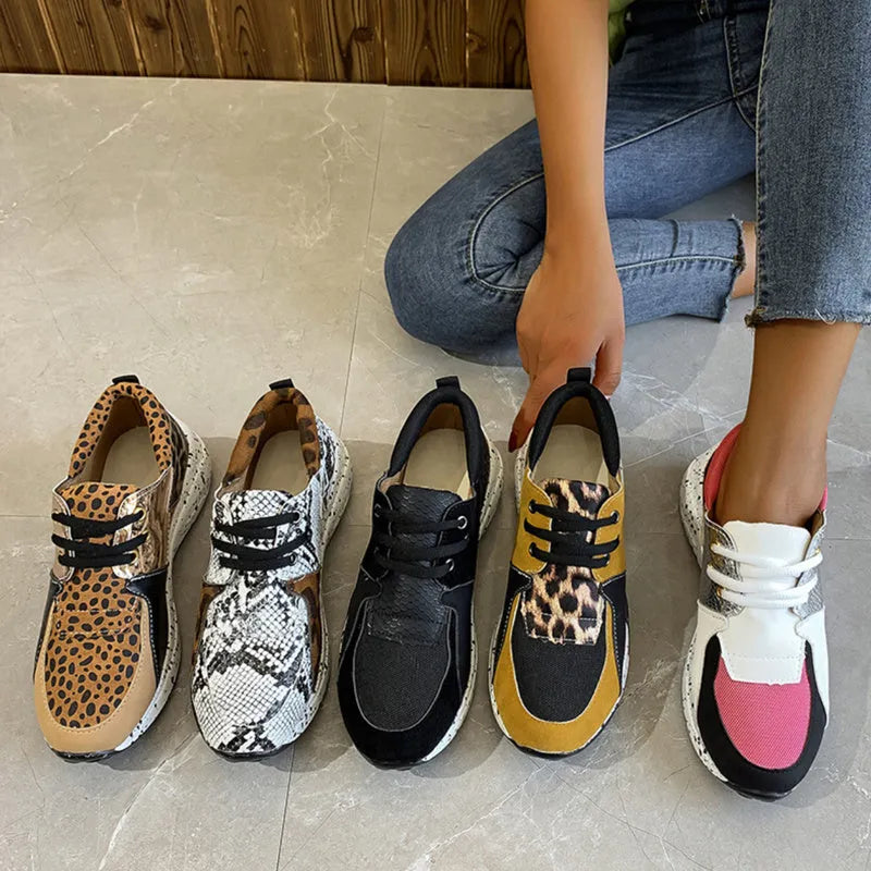 Women's casual suede sneakers with wedge heel in various colours and patterns.