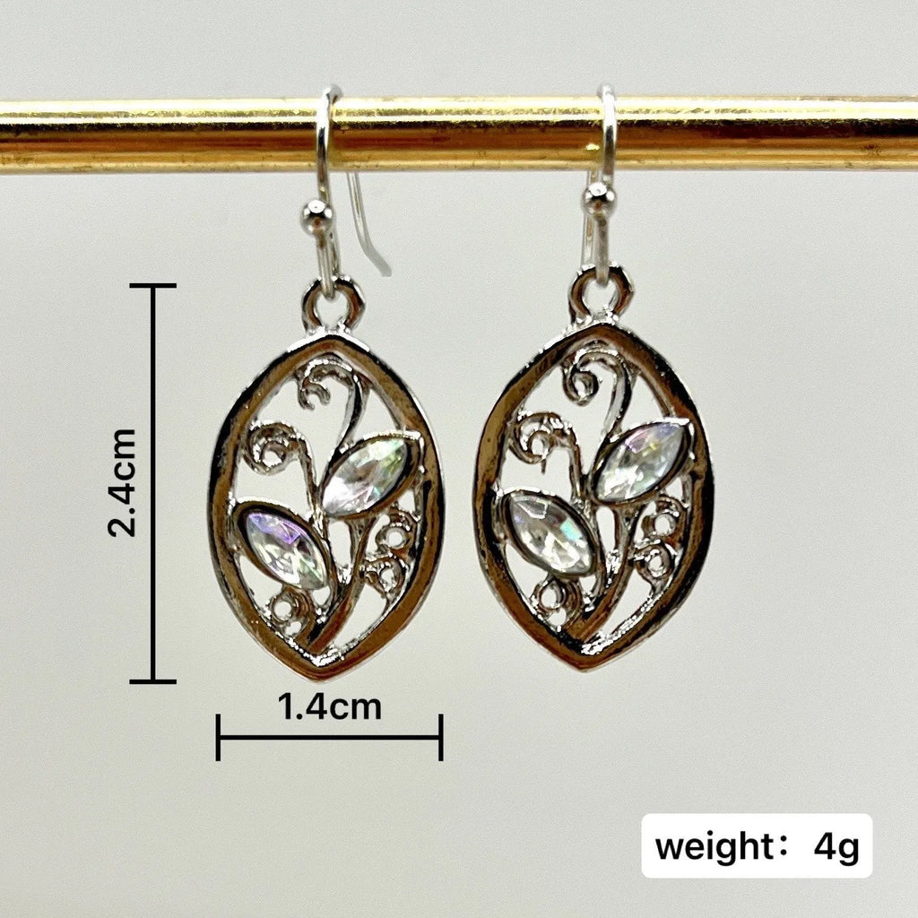 Silver leaf-shaped earrings with embedded colourful moonstone stones for women