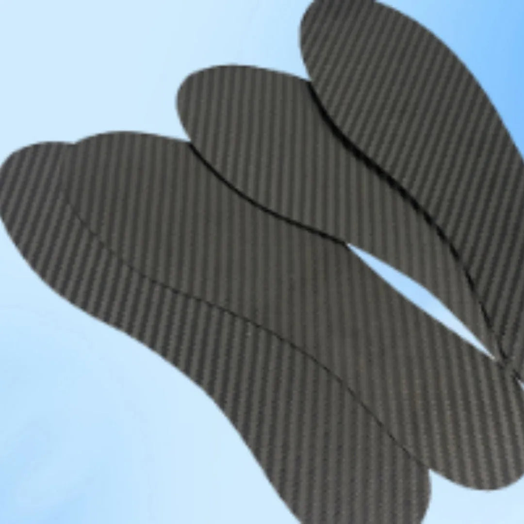 Black 3K full palm carbon fibre running insoles shown on a white background.