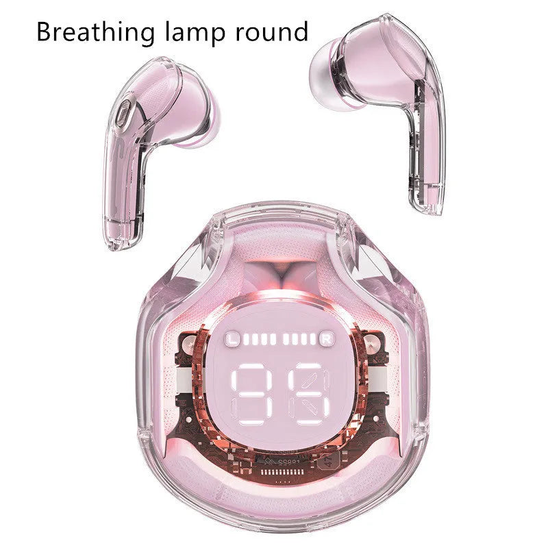 Transparent Bluetooth wireless earphones in five colour options with breathing light feature