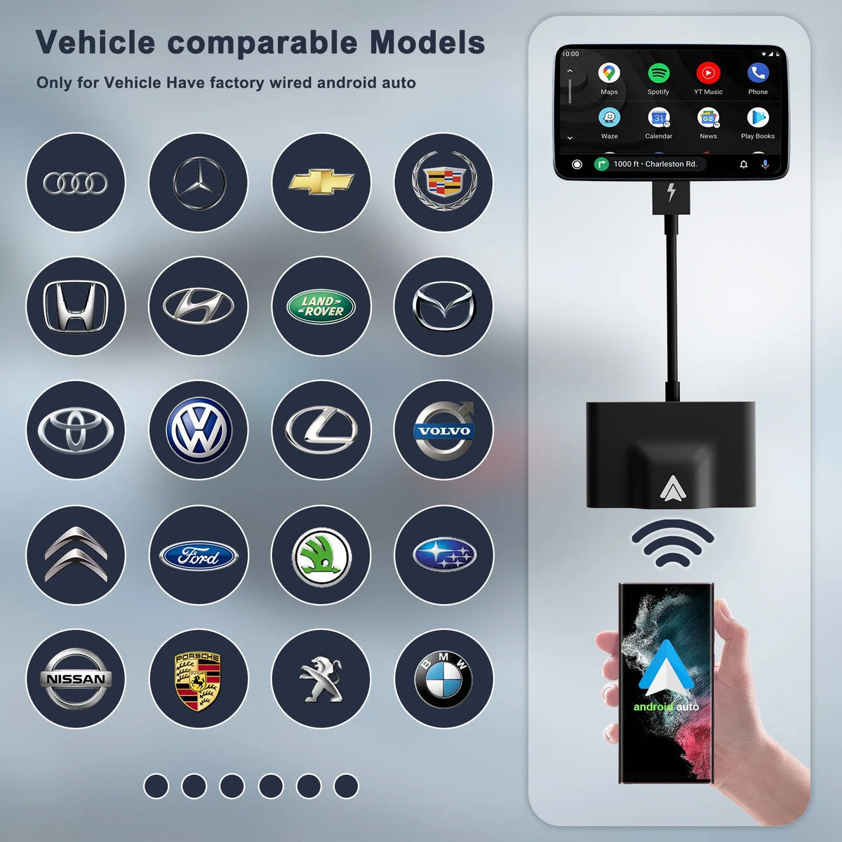 Car wired to wireless Android system adaptor for CARPLAY vehicles in black and white options