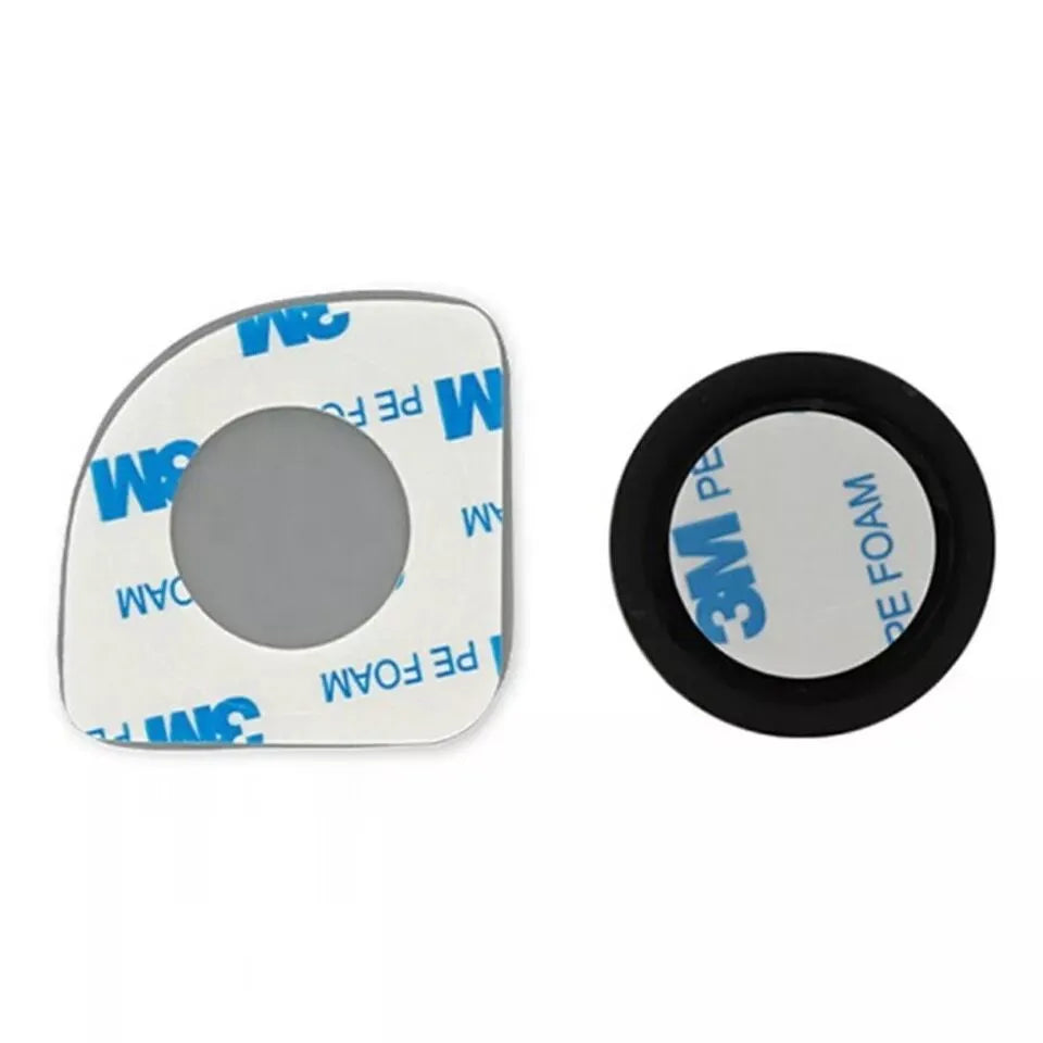 A pair of white, fan-shaped car blind spot mirrors with a 360-degree adjustable mounting bracket.