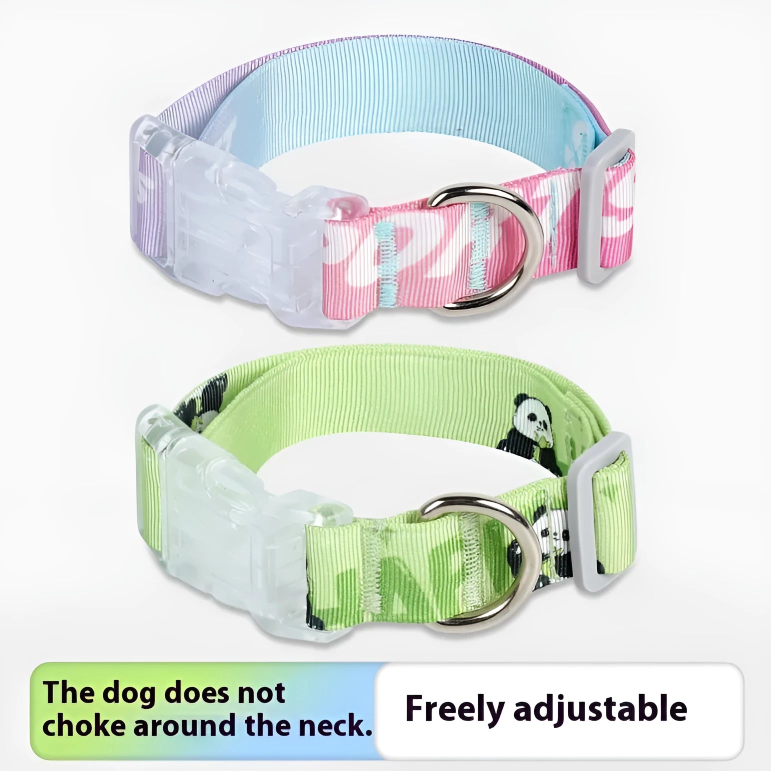 Adjustable nylon dog collar with cartoon gradient pattern in green colour options.