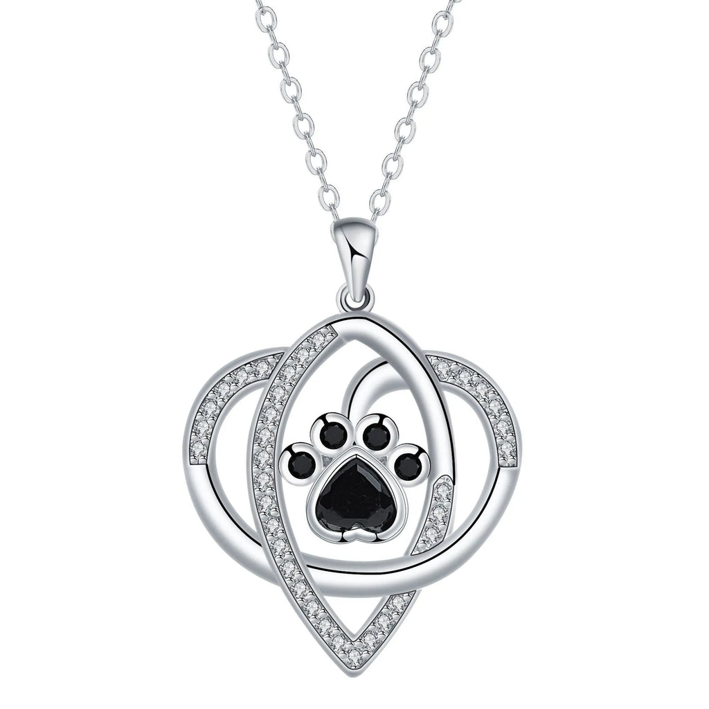 Women's copper necklace with dog and cat paw print pendant on cross chain