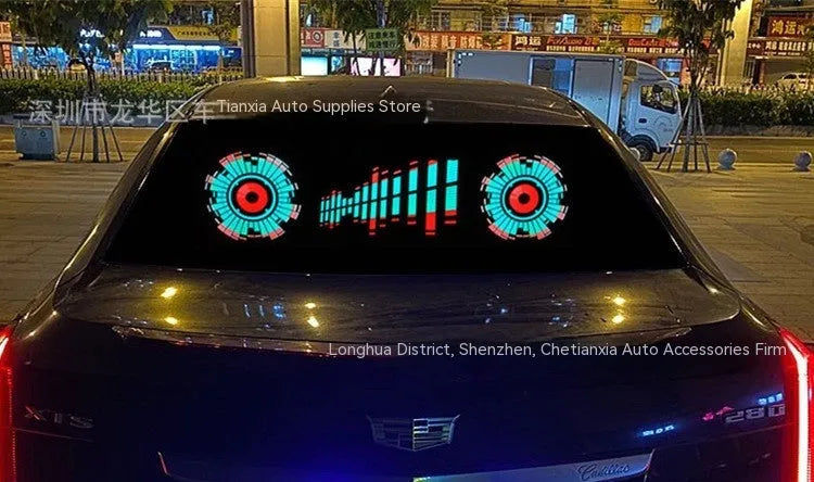 Voice control car rhythm light with 90 by 25cm electroluminescent panel showing music sync patterns