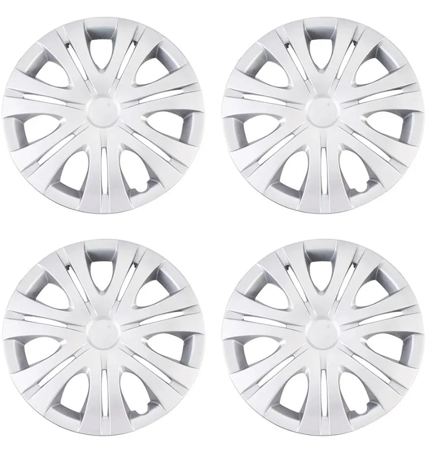 Universal monochrome ABS plastic wheel hub cover in silver, black, and electroplated finishes for 13-16 inch car rims.