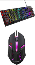 Black gaming keyboard and mouse bundle with backlit 104-key keyboard