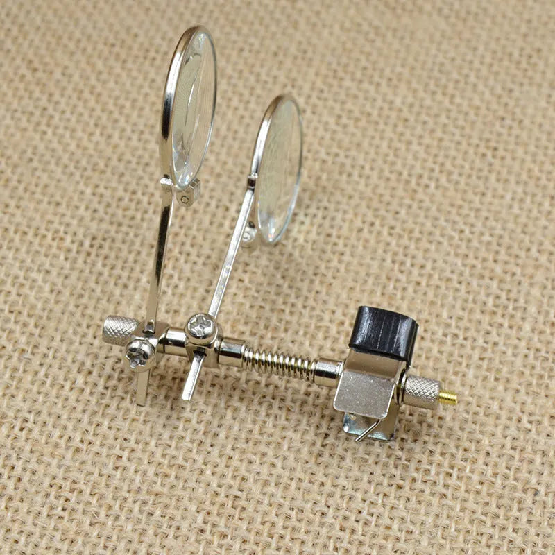 Auxiliary reading glasses mirror clip with metal bracket and glass lenses for attachment to existing spectacles
