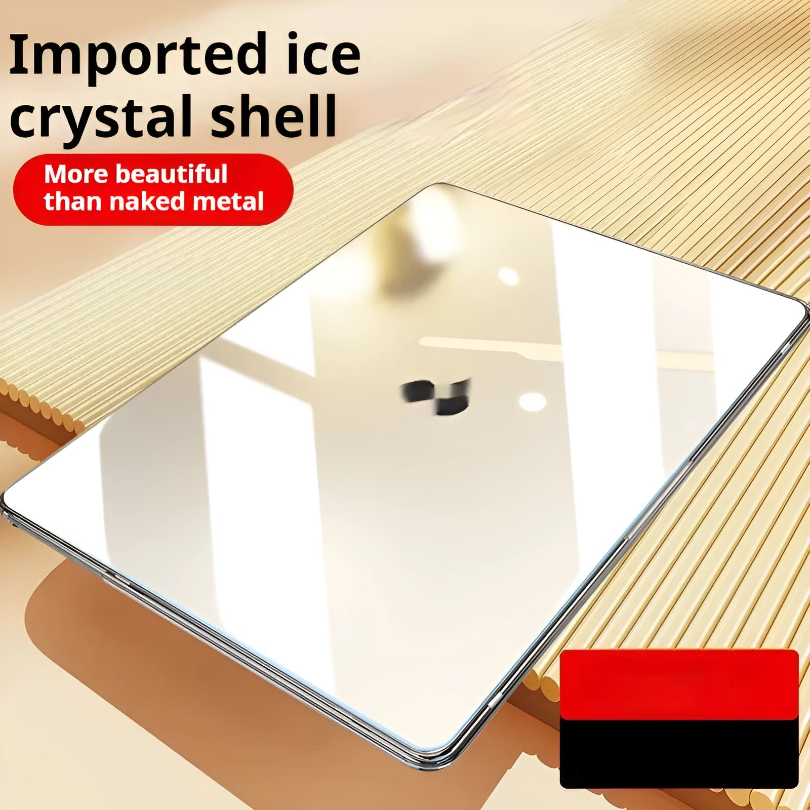 Transparent plastic protective shell for MacBook Air and Pro laptops on a table