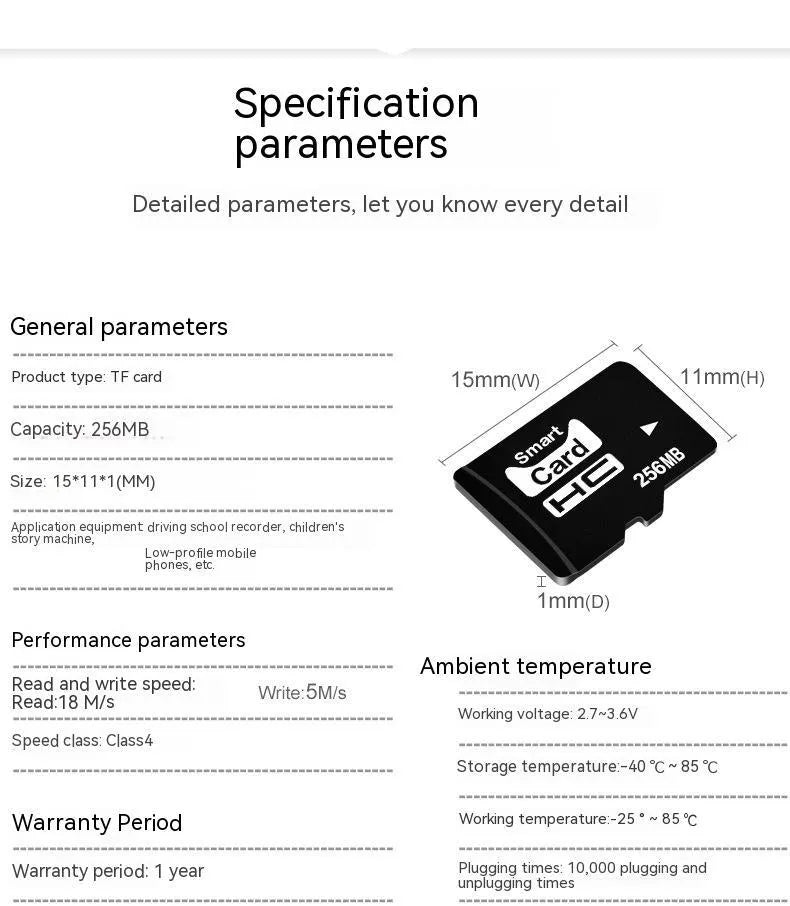 256MB MicroSD memory card measuring 11x15mm for portable music players and cameras
