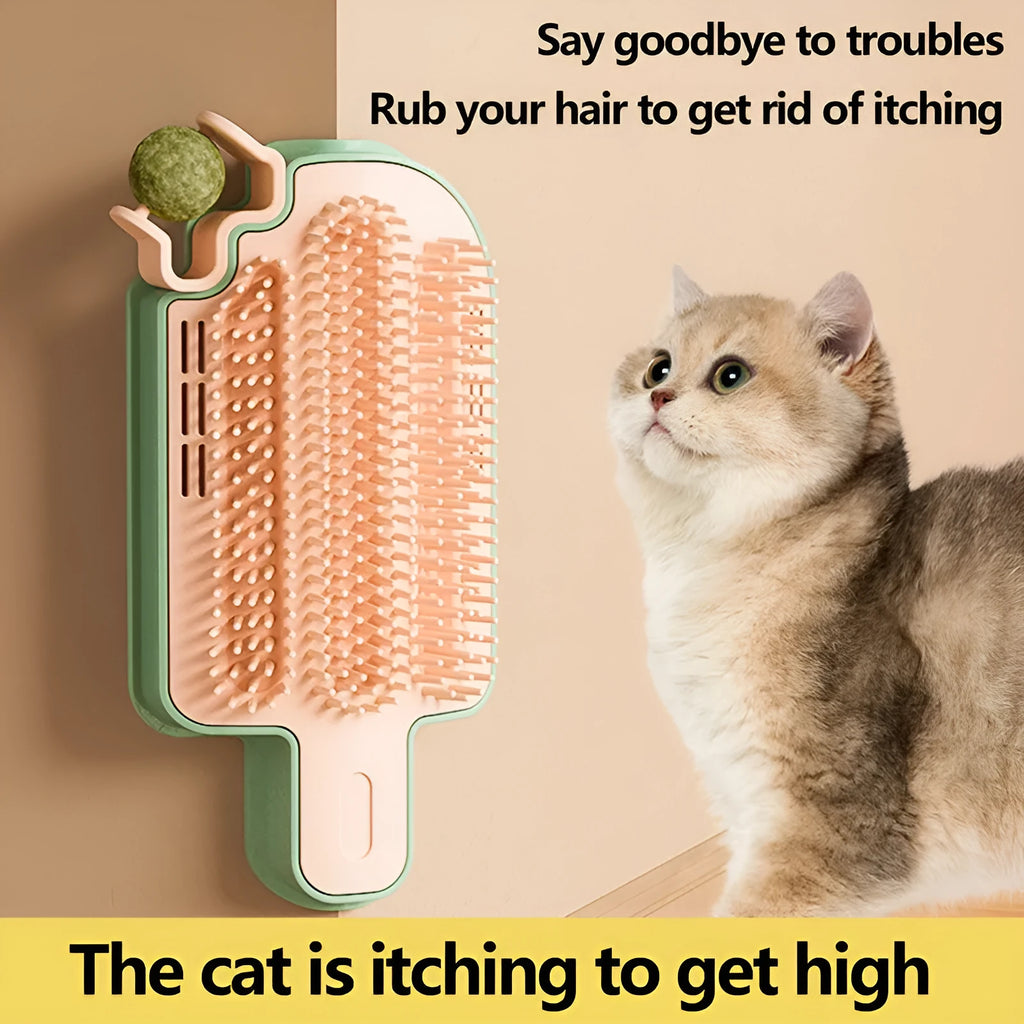 Ice cream cone shaped cat scratching toy with grooming massager function