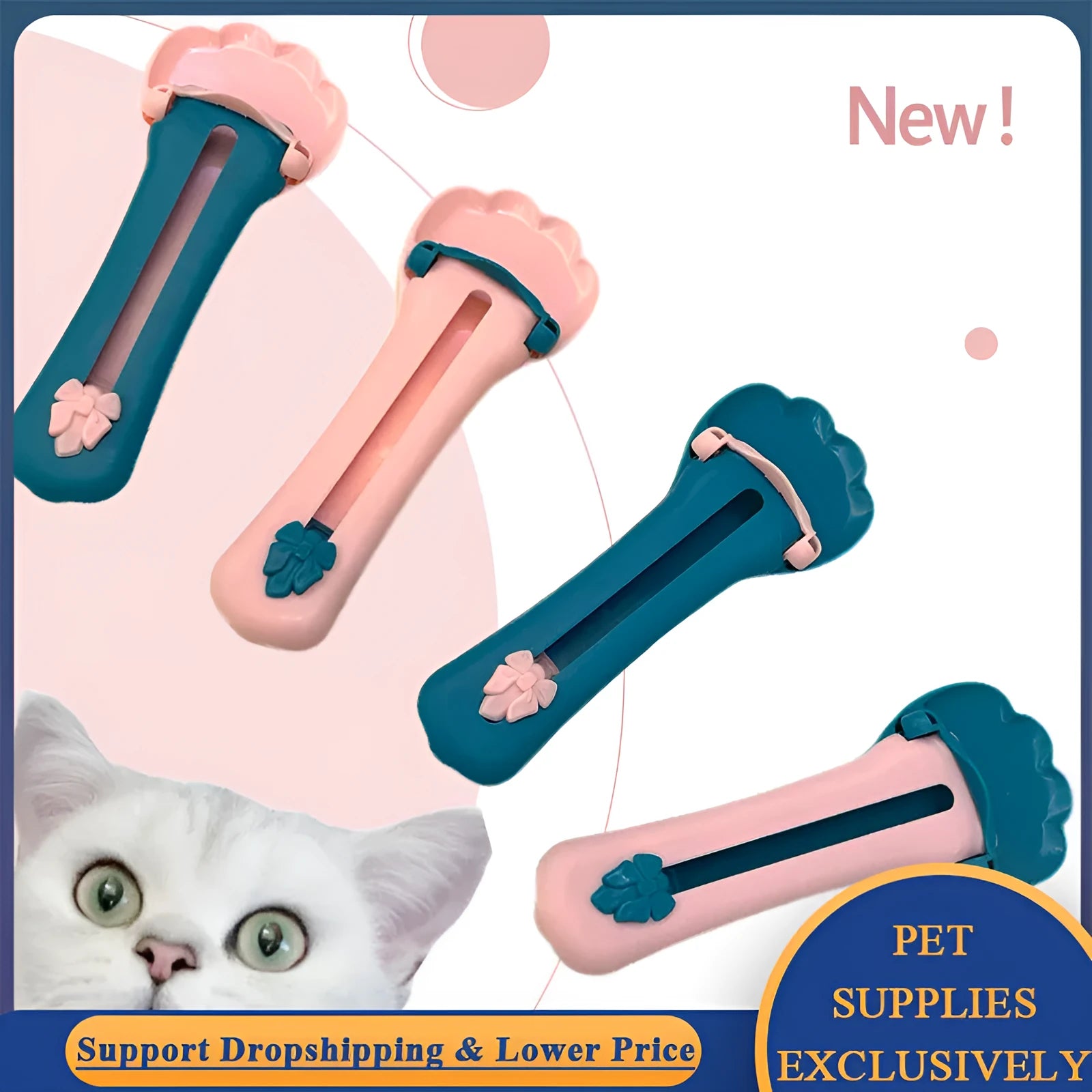 Green and pink pet feeding spoon with extrusion design for liquid food and snack dispensing
