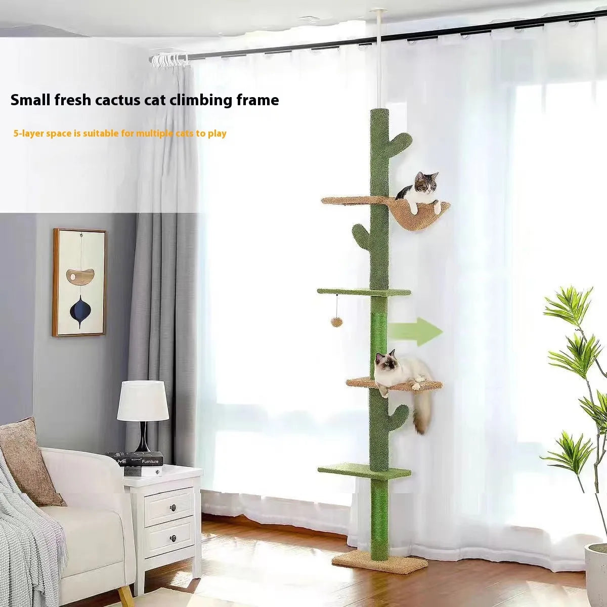 Cactus solid wood cat tree climbing frame with integrated scratch board measuring TT40x25x240cm