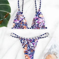 Women's floral print polyester swimsuit with triangle bag top and briefs bottom