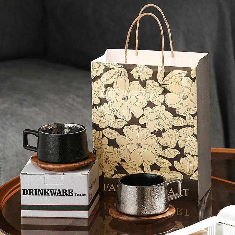 Office gift tumbler coffee cup suit with gold-plated gift box and approximately 250ml capacity irregular shape mug