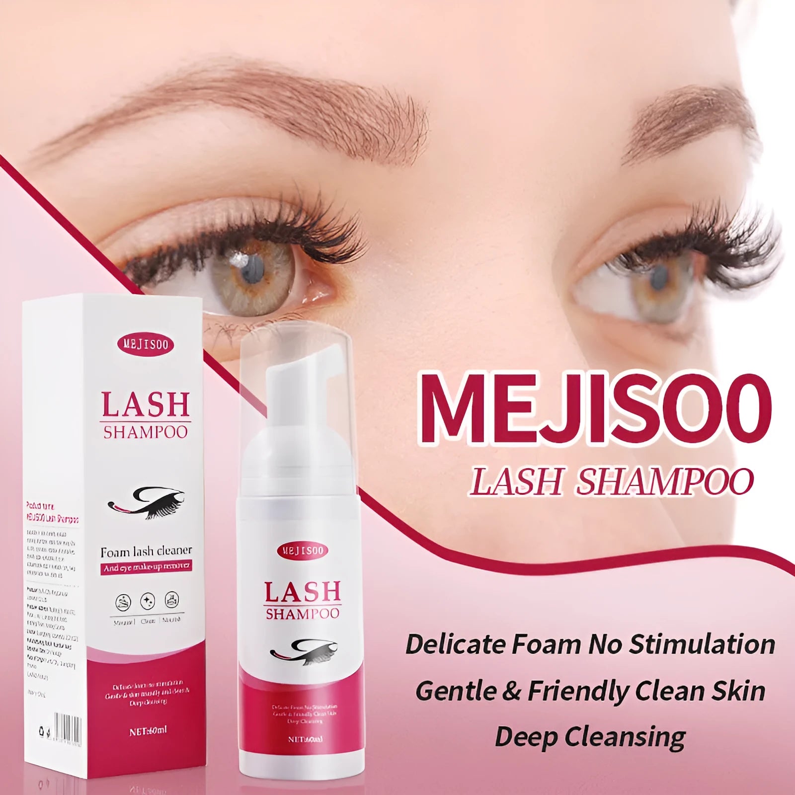 13.5cm tall bottle of 60ml lash shampoo mousse for false eyelash cleaning and maintenance