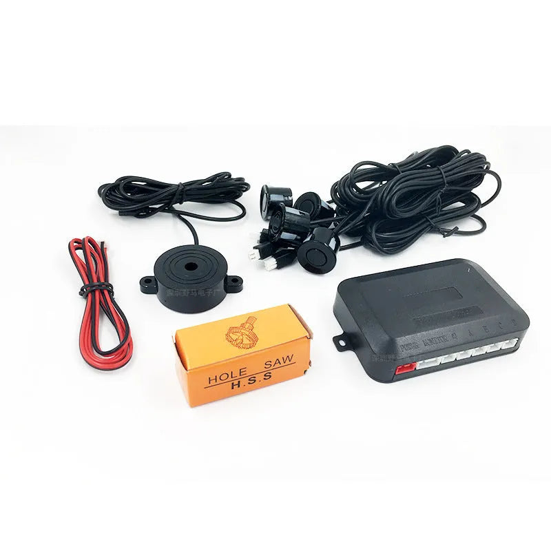 Four-sensor car reversing radar system with control module and installation tools