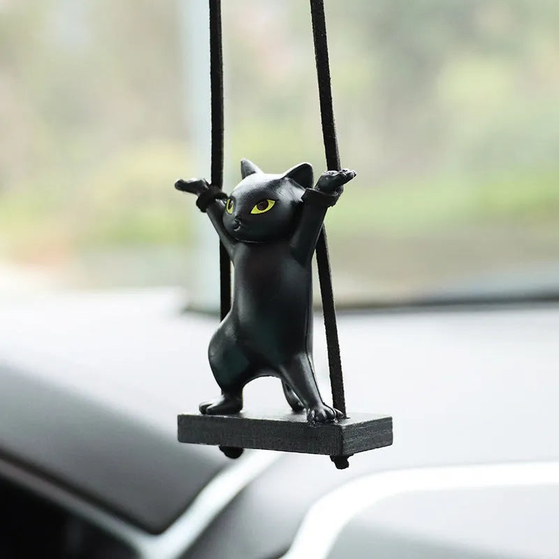Resin cat pendant car decoration with adjustable rope in cartoon animal designs