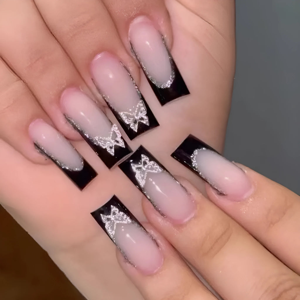 French style butterfly wear armour nail decoration with glittering finish and crystal accents