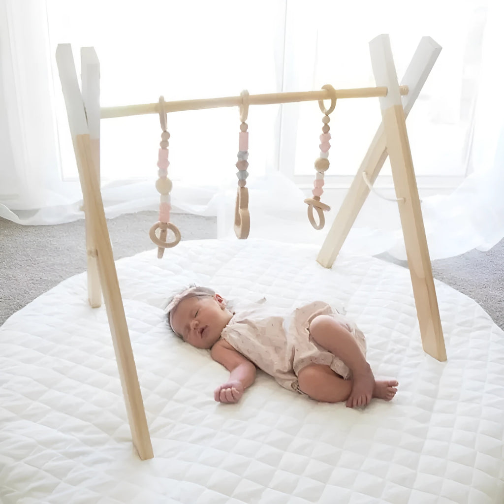 Polished wooden baby infant fitness frame decorative toy, 45cm by 37.5cm by 47.5cm, wooden ornament