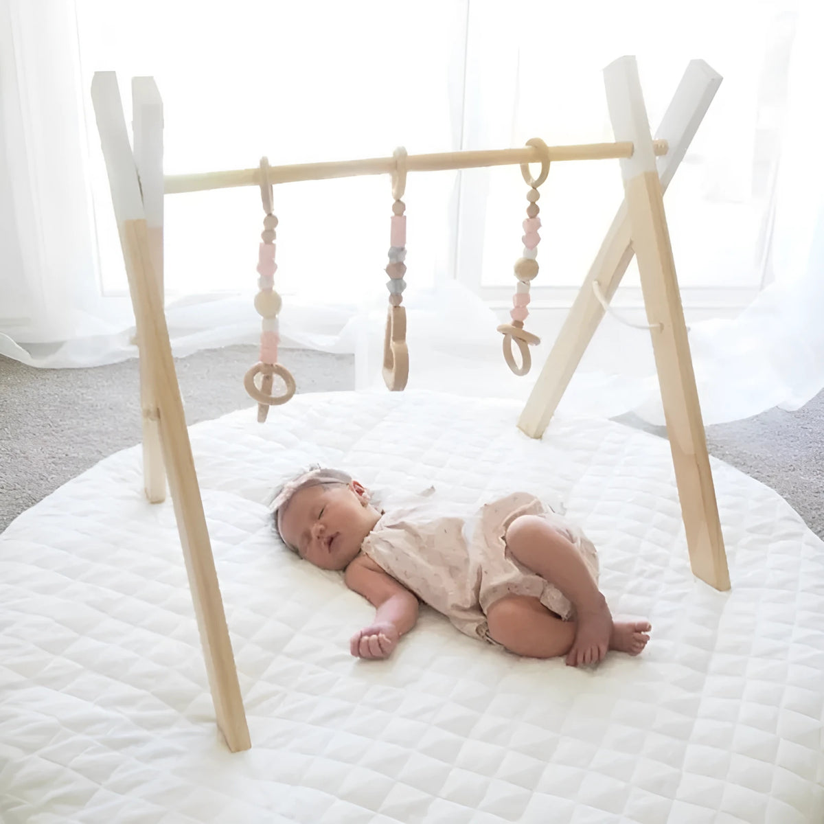 Polished wooden baby infant fitness frame decorative toy, 45cm by 37.5cm by 47.5cm, wooden ornament