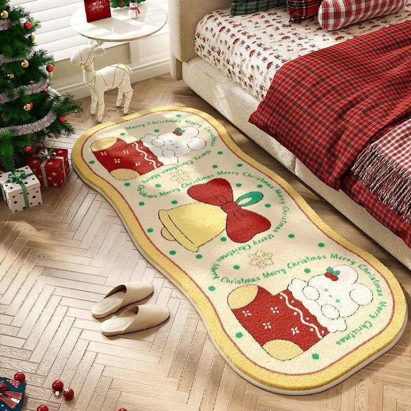 Alien-shaped Christmas carpet with imitation cashmere material and festive ginger cake bear pattern