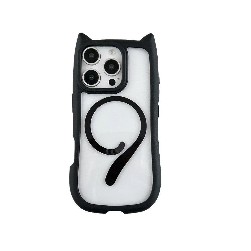 Transparent acrylic and TPU two-in-one phone case for iPhone 17 series in black, shown with magnetic function