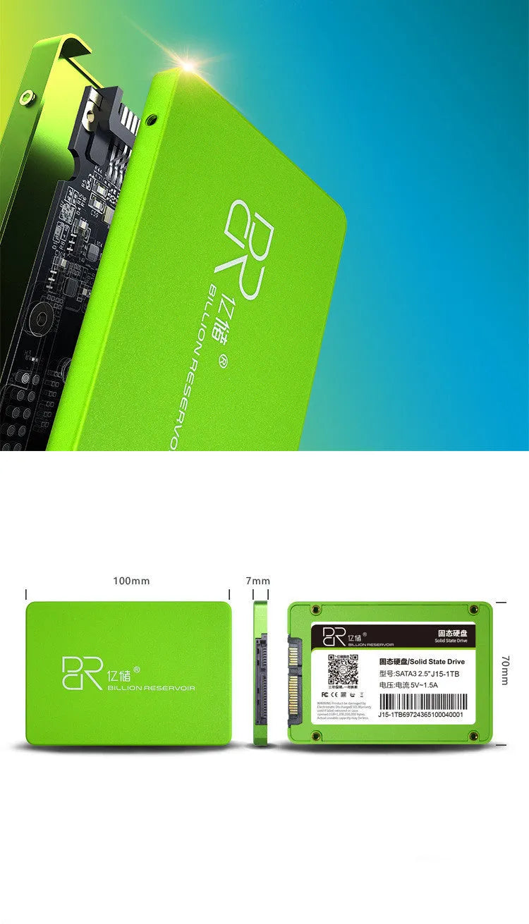 Black 2.5-inch SATA solid state drive with plastic enclosure for desktop and notebook computers