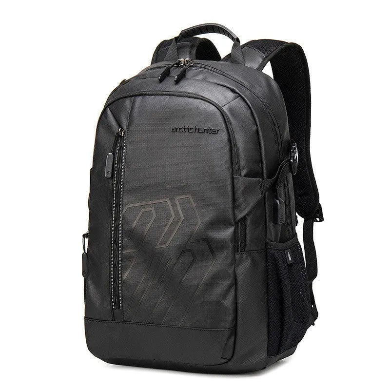 Casual plaid pattern computer backpack in blue with curved shoulder strap, 18-inch size