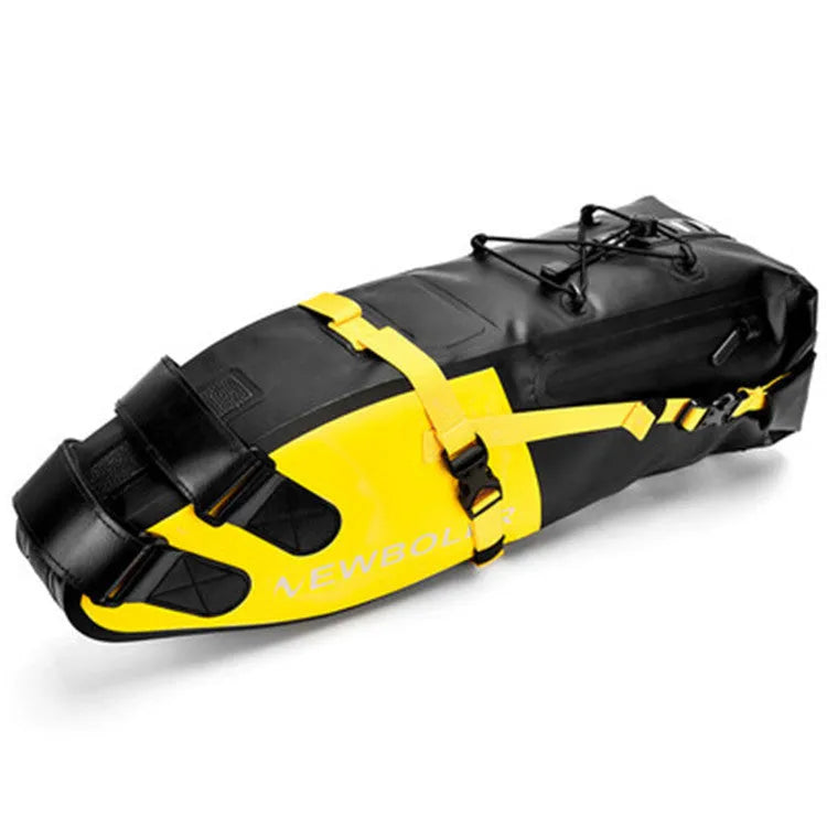 Waterproof PVC cycling tail bag with 13L capacity in black, green, or yellow colour options