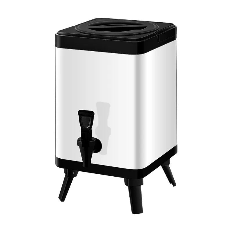 Silver stainless steel milk tea bucket with square lock closure, 8-litre capacity.