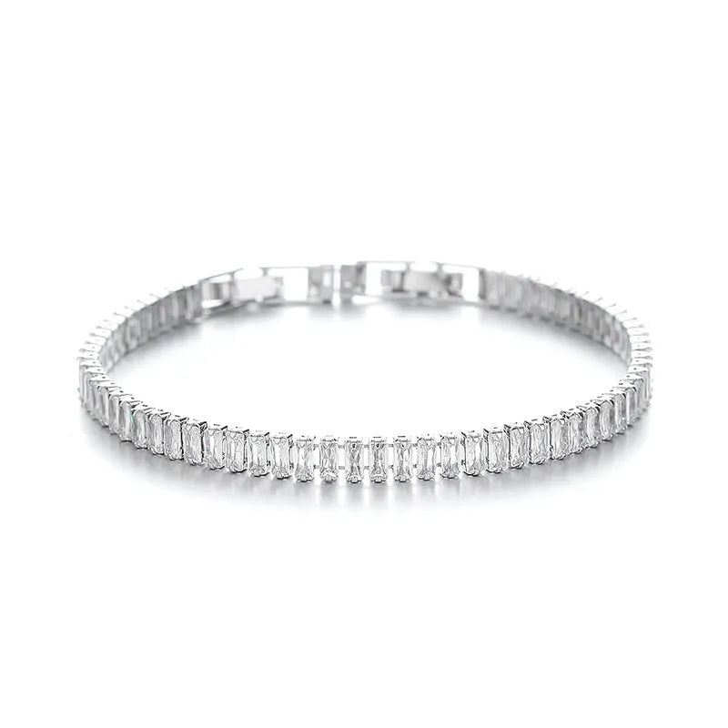 Rectangular brass bracelet with full diamond pattern from inlaid zircon treatment in champagne gold colour