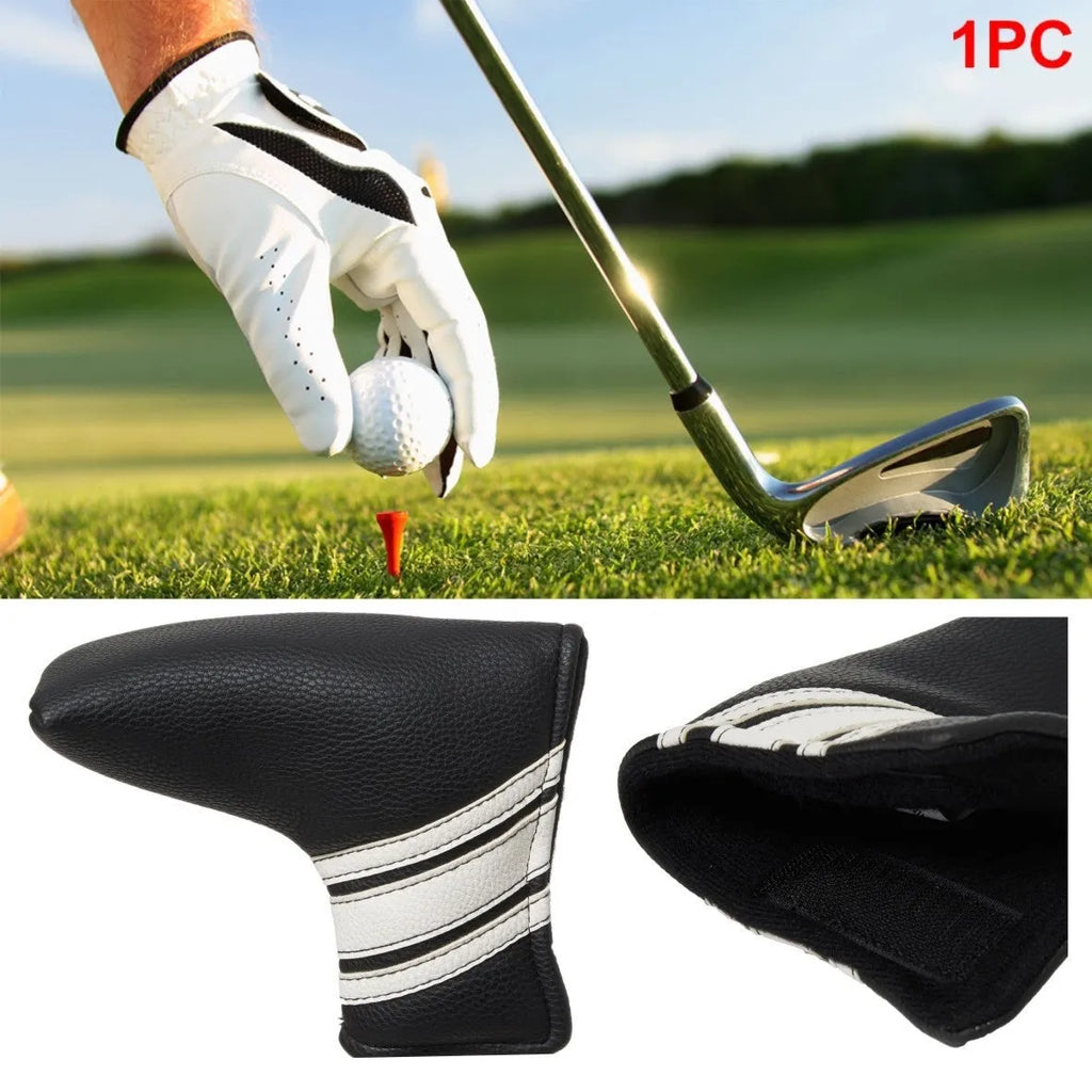 Black PU leather golf club head cover with matching push rod sleeve case
