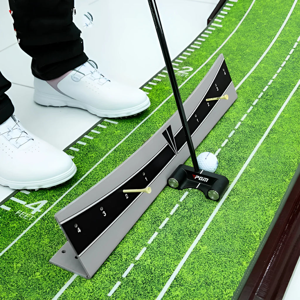 Golf putter trajectory balance simulator with adjustable push rod balancer on PVC construction