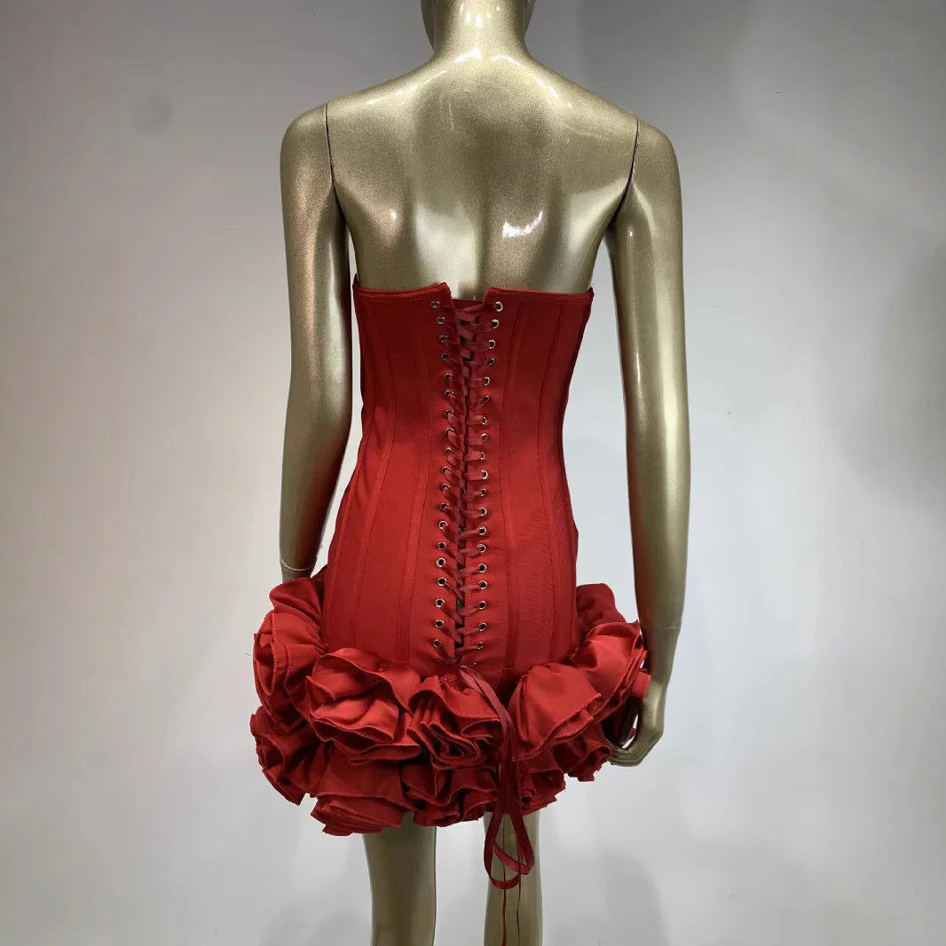 Women's polyester dress in urban style with mid waist, available in red, white, or black solid colours