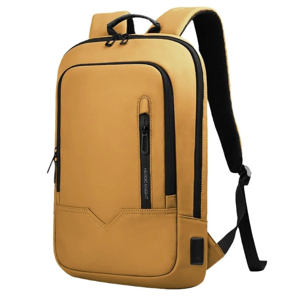 Lightweight polyester commuter backpack with USB interface available in 14 and 17 inch sizes in solid colours