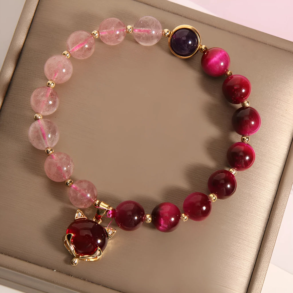 Strawberry crystal bracelet on elastic rope, 18cm length, simple women's fashion jewellery
