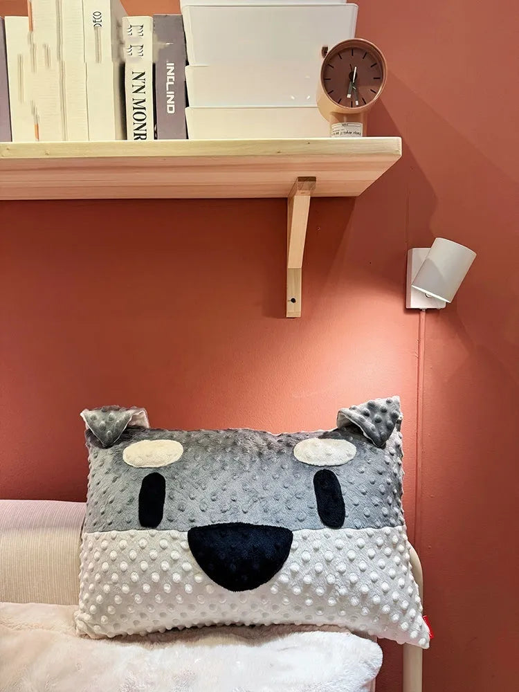 Gray Schnauzer or white West Highland printed dog cushion pillow measuring 50x35cm on a sofa