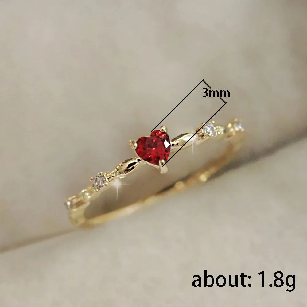 Peach heart shaped ring with zircon detail in gold or silver electroplated finish